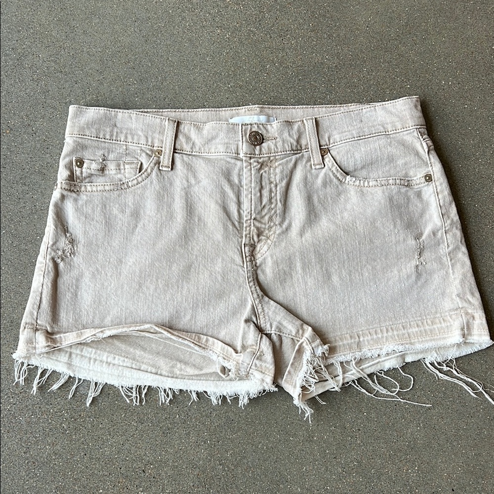 7 For All Mankind Tan Jean Shorts Frayed Hem